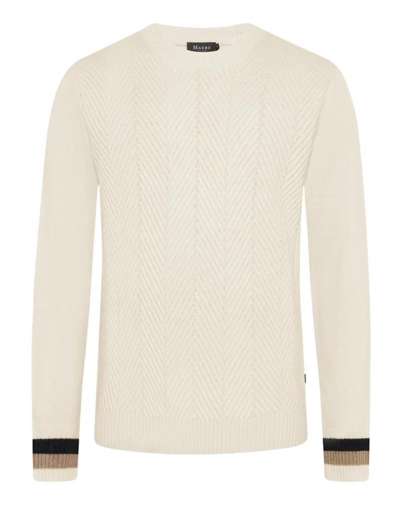 Maerz Pullover aus Merinowolle mit Fischgrät-Webmuster in Offwhite