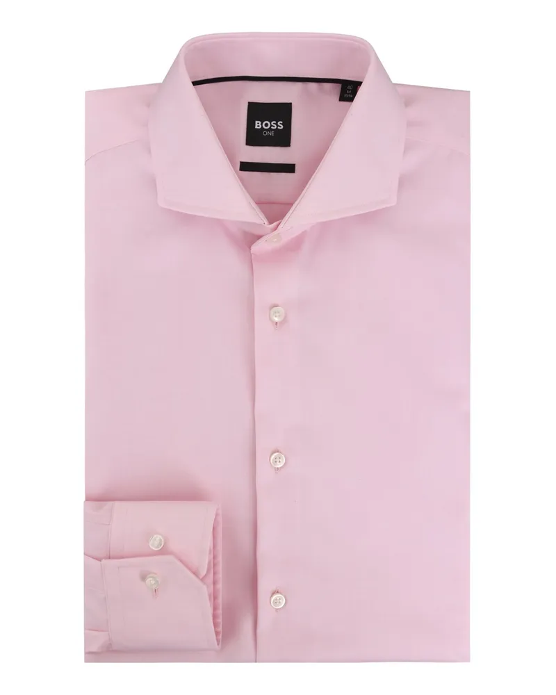 HUGO BOSS Knitterfreies Premium-Hemd mit Haifischkragen, Slim Fit in Rosenrot