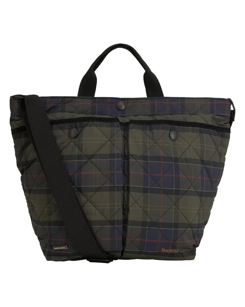 Barbour Tragetasche Liddesdale mit Stepp- und Tartanmuster in Dunkelgrün