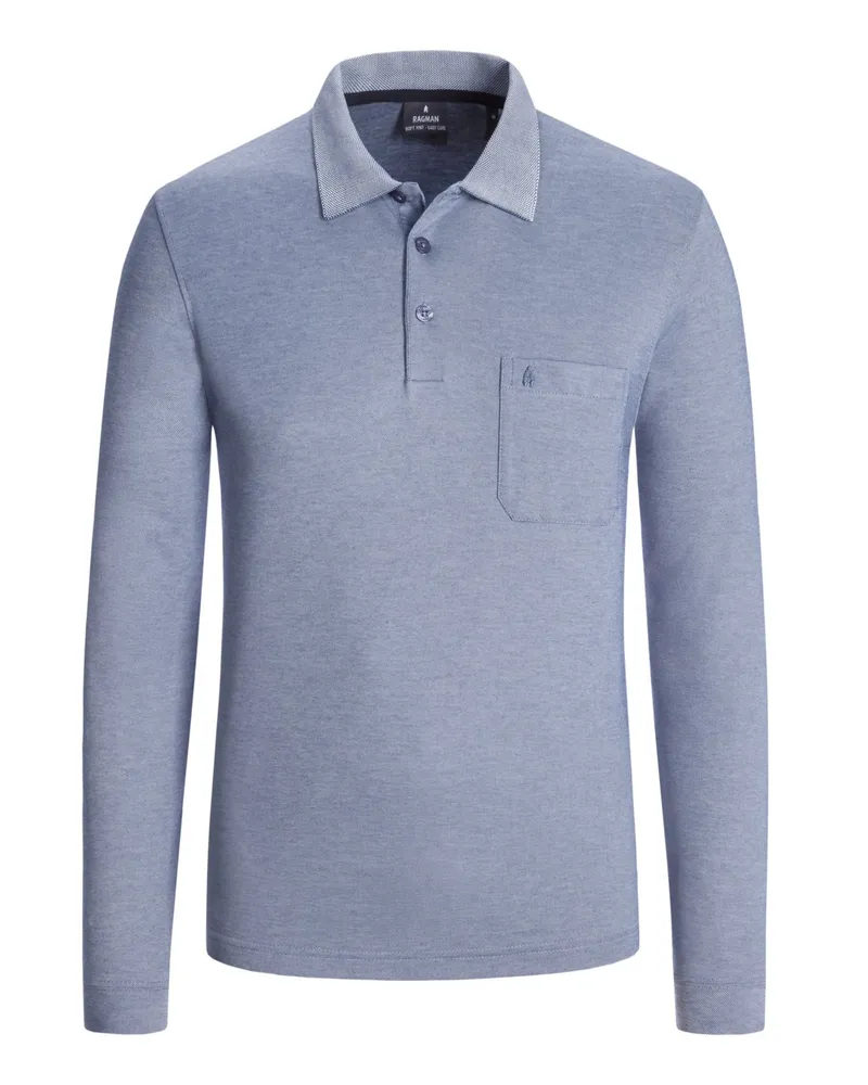 Ragman Langarm-Poloshirt in Piqué-Qualität mit Brusttasche, Easy Care in Hellblau