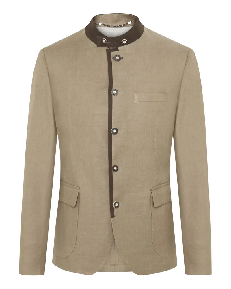 Dressler Trachtenjanker mit Ellenbogenpatches und Hornknöpfen, Modern FIt in Hellbraun