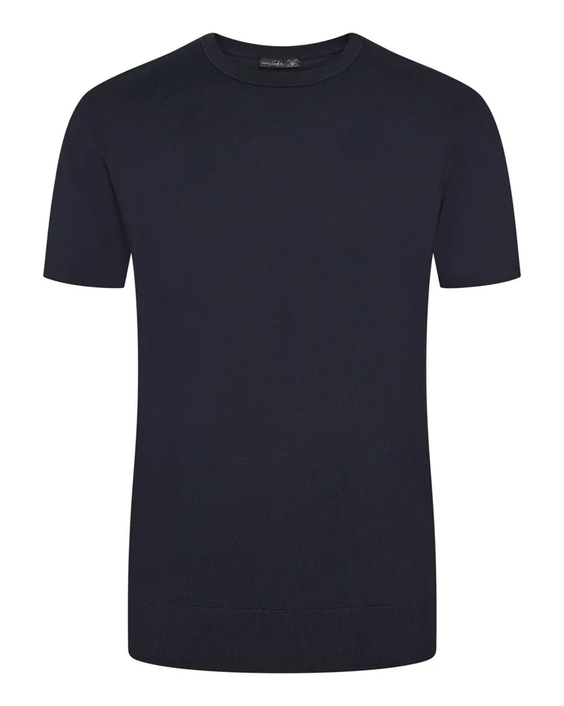 van Laack Glattes Feinstrick-T-Shirt mit Seidenanteil in Marine
