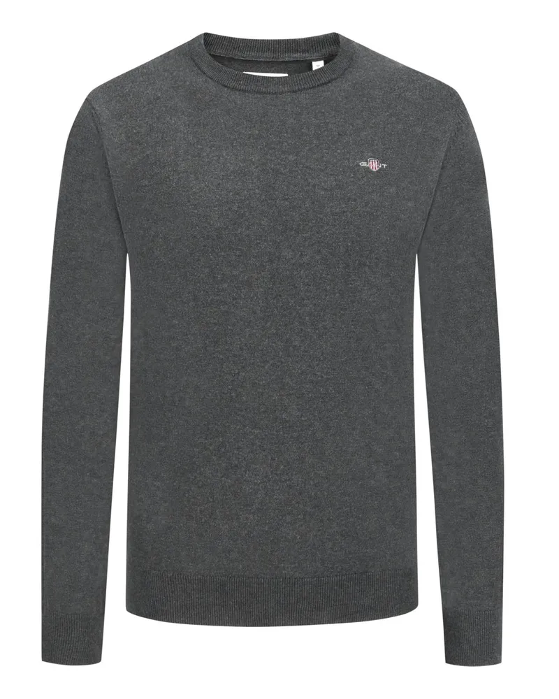 Gant Leichter Pullover aus einem Baumwollmix mit Logo-Stickerei in Anthrazit