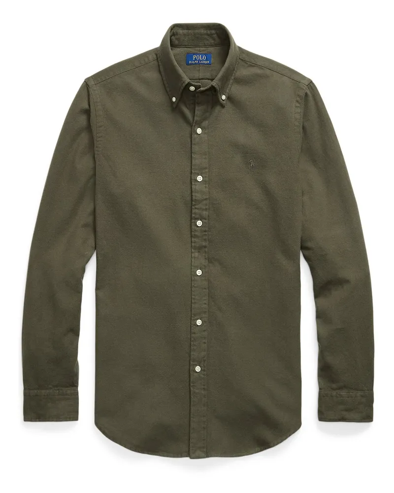 Ralph Lauren Flanellhemd mit Logo-Aufnäher, Custom Fit in Oliv
