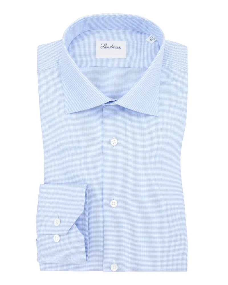 Stenströms Hemd aus Twofold Super Cotton mit Pepita-Muster, Regular in Hellblau