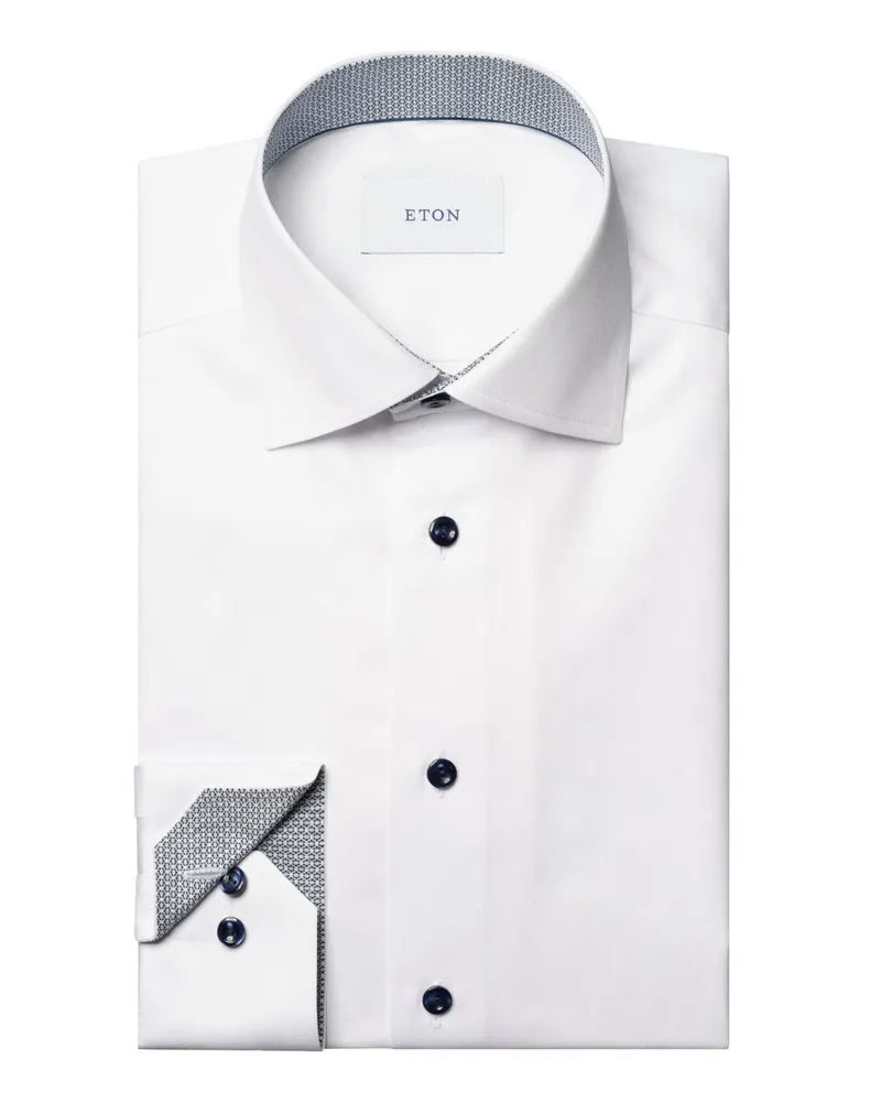 Eton Vollzwirn-Baumwollhemd mit Ausputz, Super Slim Fit in Weiß