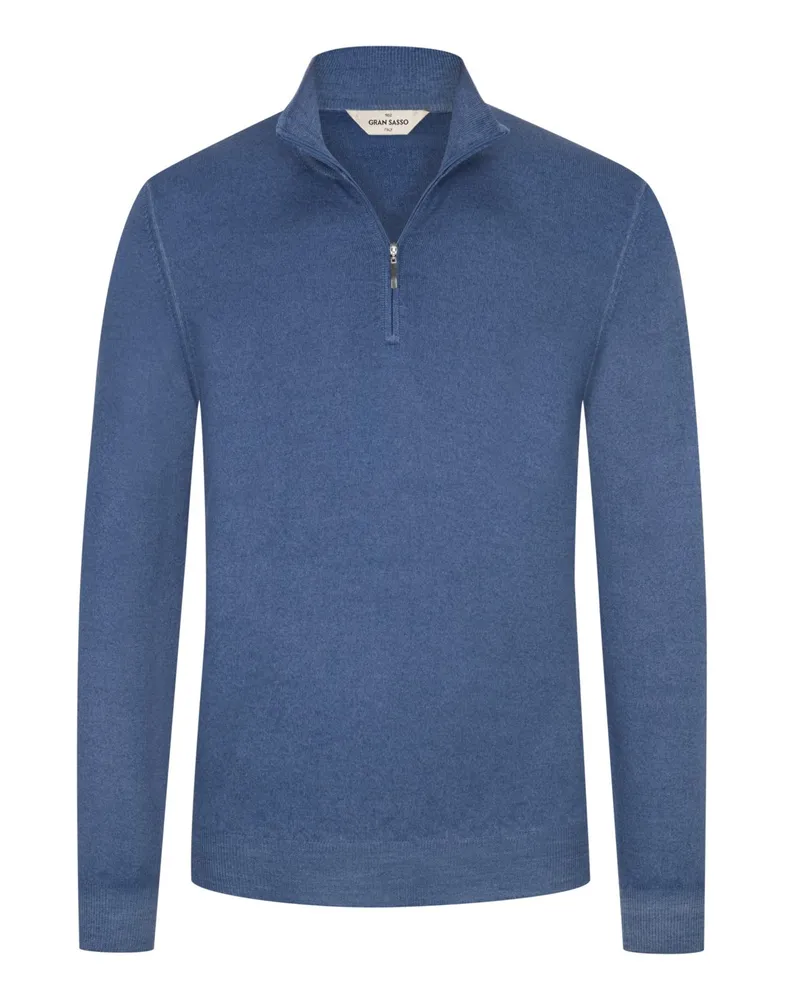 Gran Sasso Leichter Pullover aus Schurwolle mit niedrigem Stehkragen in Mittelblau