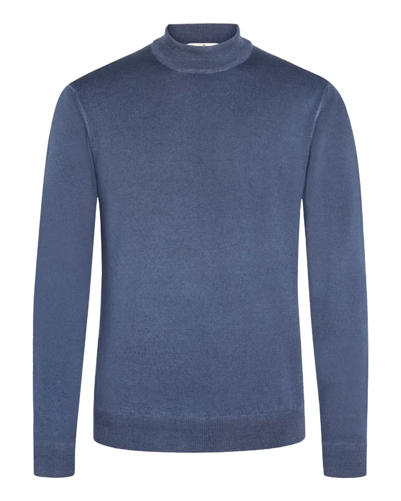 Gran Sasso Leichter Pullover aus Schurwolle mit niedrigem Stehkragen in Mittelblau