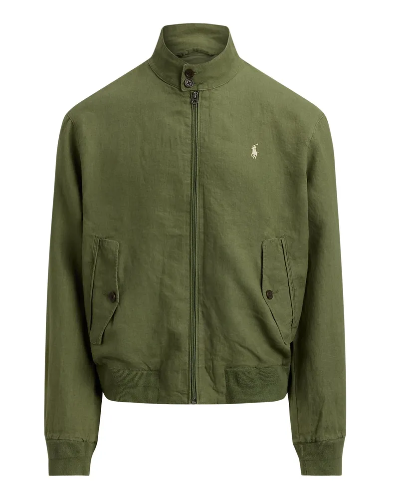 Ralph Lauren Leichter Blouson aus Leinen mit Stehkragen und Logo-Stickerei in Oliv
