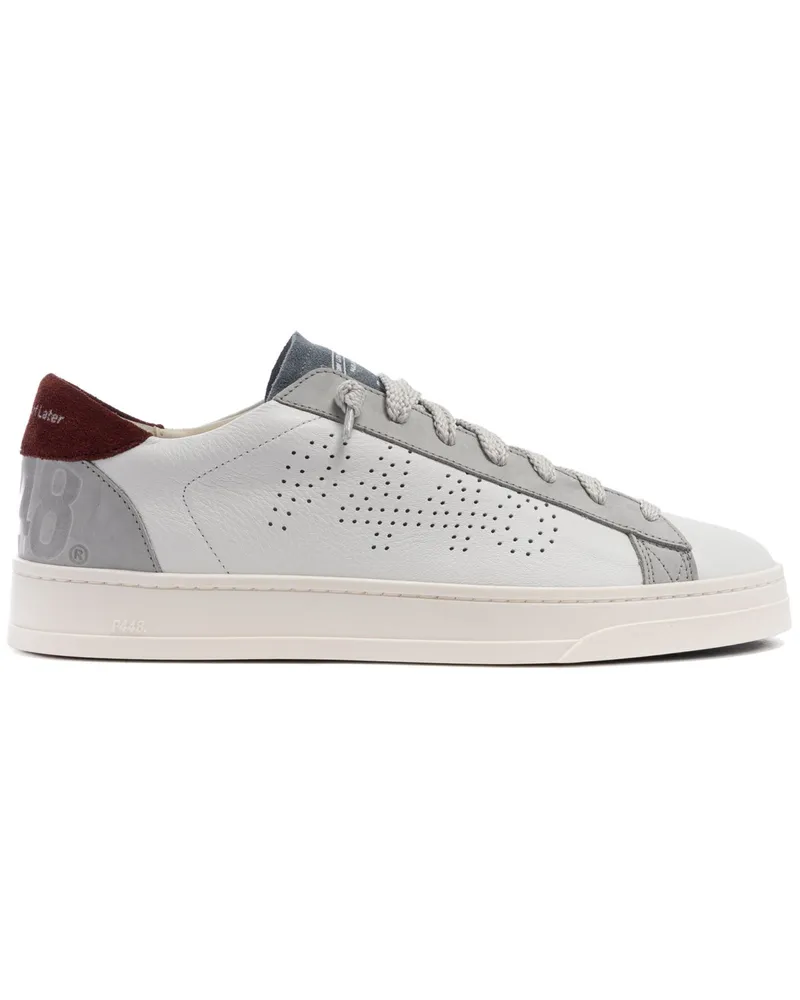P448 Sportive Leder-Sneaker Jack mit Kontrastdetails in Weiß