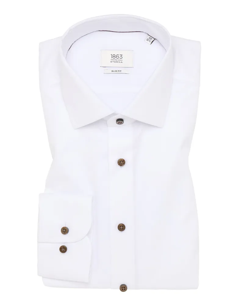 Eterna Hemd aus Baumwoll-Vollzwirn mit feinem Muster, Slim Fit in Weiß