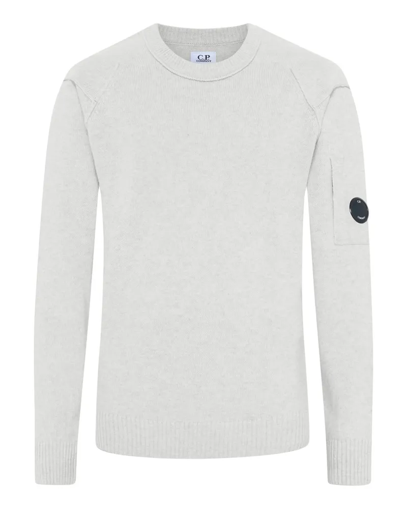 C.P. Company Softer Rundhalspullover mit Lammwolle und Logo-Patch in Hellgrau