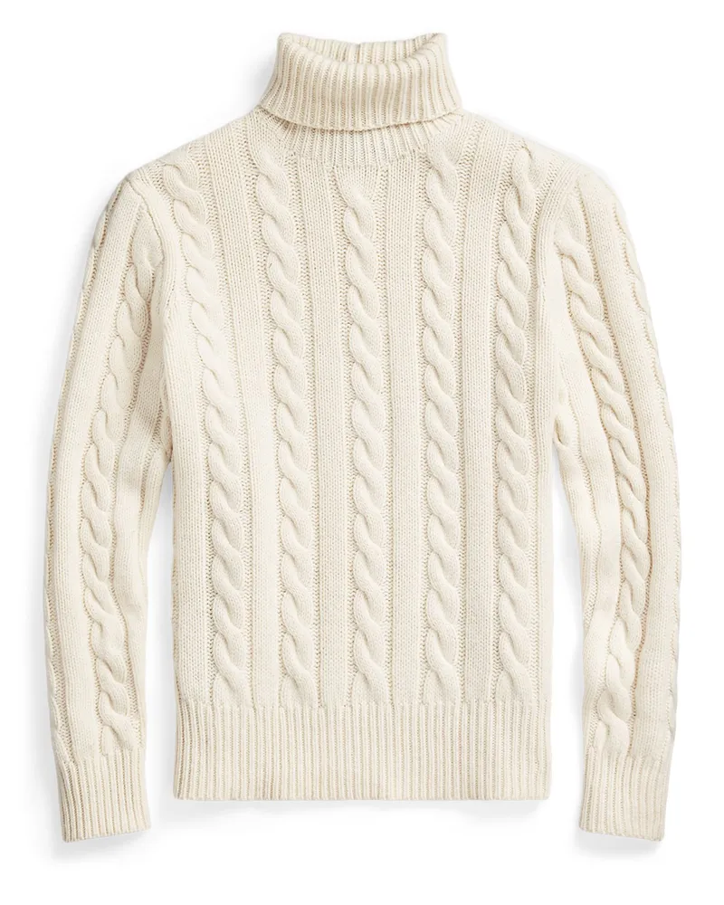 Ralph Lauren Rollkragenpullover aus Wolle und Kaschmir mit Zopfmuster in Beige