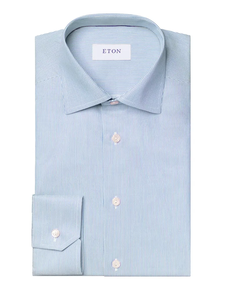 Eton Signature Twill-Hemd mit Fineliner-Streifen, Contemporary Fit in Hellblau