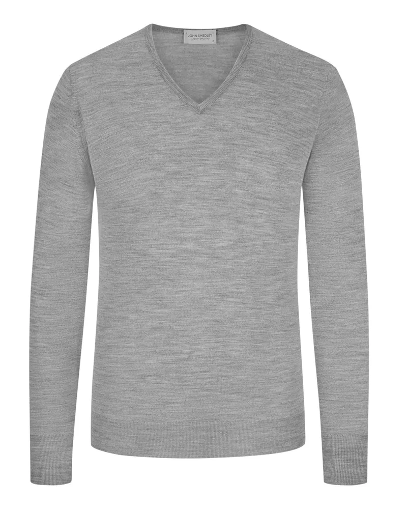 John Smedley Pullover aus reiner Schurwolle, V-Neck in Silber