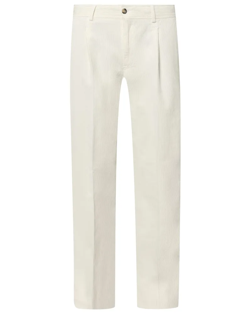 PT TORINO Softe Cordhose mit Bund- und Bügelfalte, Slim Fit in Offwhite