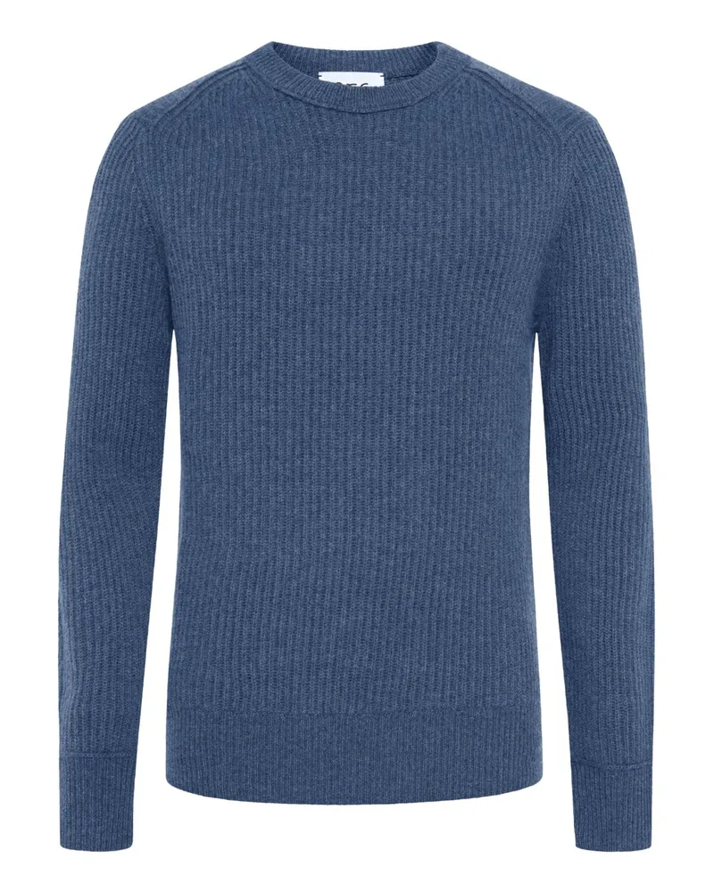 FTC Cashmere Softer Rundhalspullover aus Kaschmir mit Rippbündchen in Denim