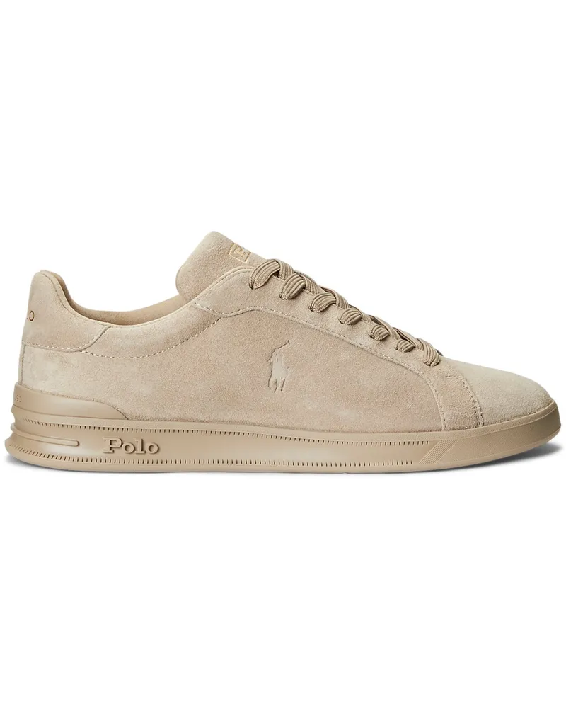 Ralph Lauren Low Top-Sneaker aus Veloursleder mit Poloreiter-Gravur in Beige