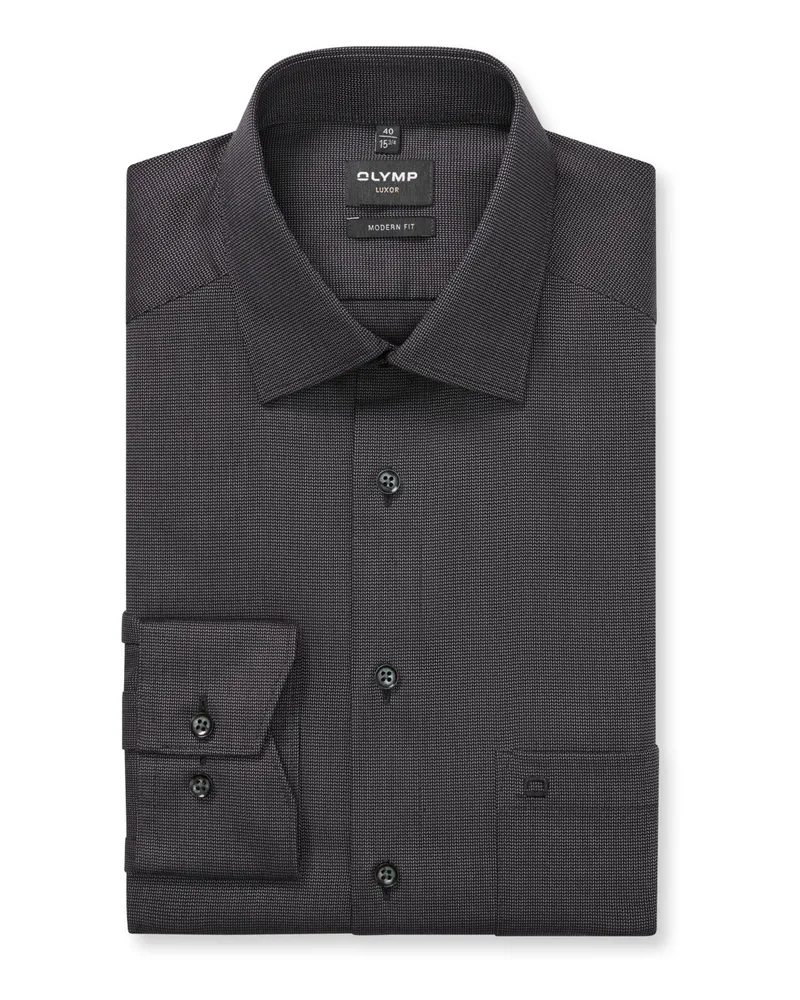 Olymp Luxor, Modern Fit, Baumwollhemd mit Struktur und Brusttasche in Schwarz