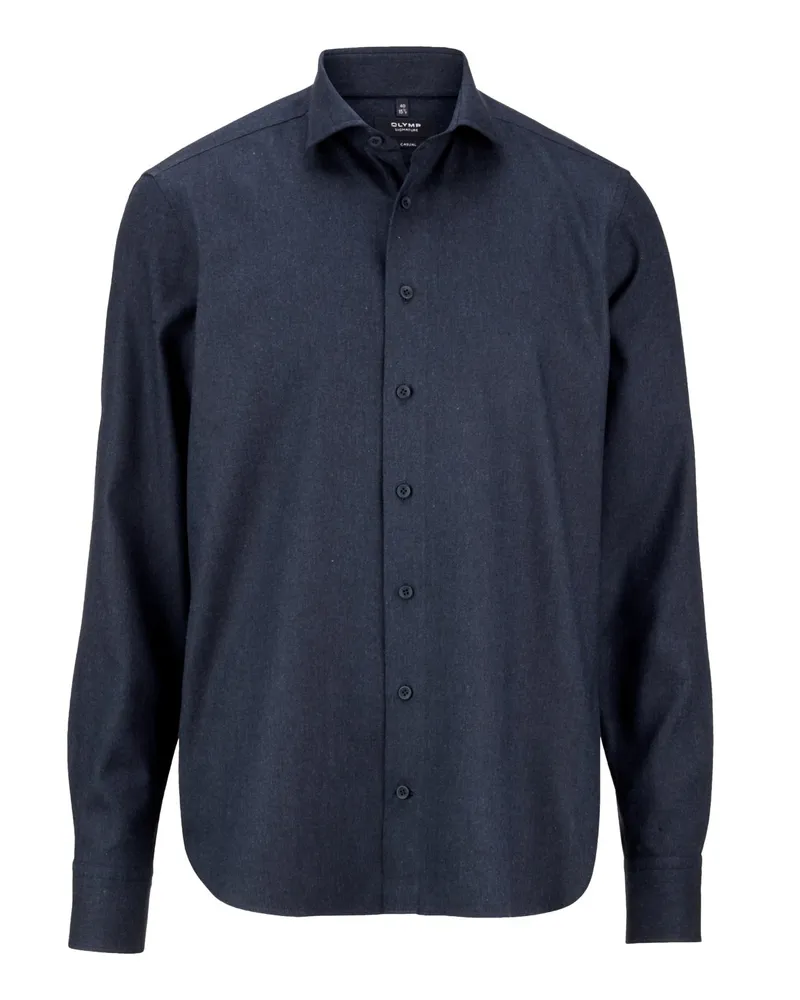 Olymp Signature, Tailored Fit, Flanellhemd mit Kaschmiranteil in Marine