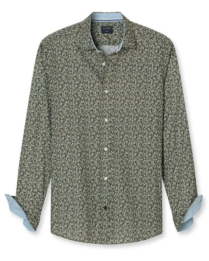 Olymp Casual, Hemd aus Baumwolle mit floralem Print in Grün