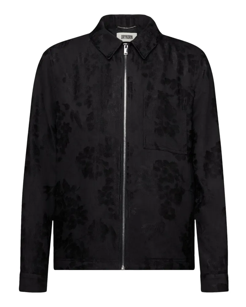 Drykorn Overshirt mit changierender Struktur und Zip in Schwarz