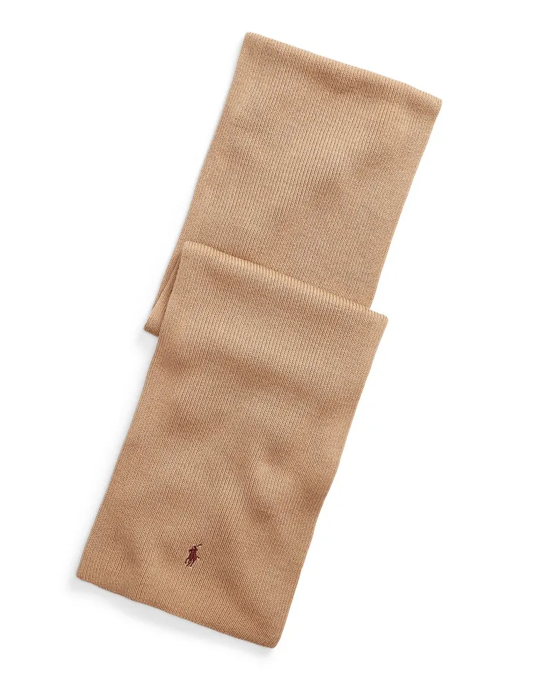 Ralph Lauren Schal aus waschbarem Merino-Rippstrick in Cognac