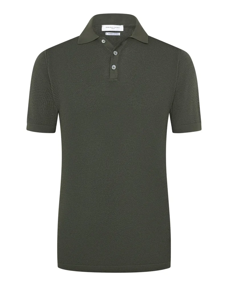 Daniele Fiesoli Unifarbenes Strick-Poloshirt in Reiskornstrickmuster in Oliv