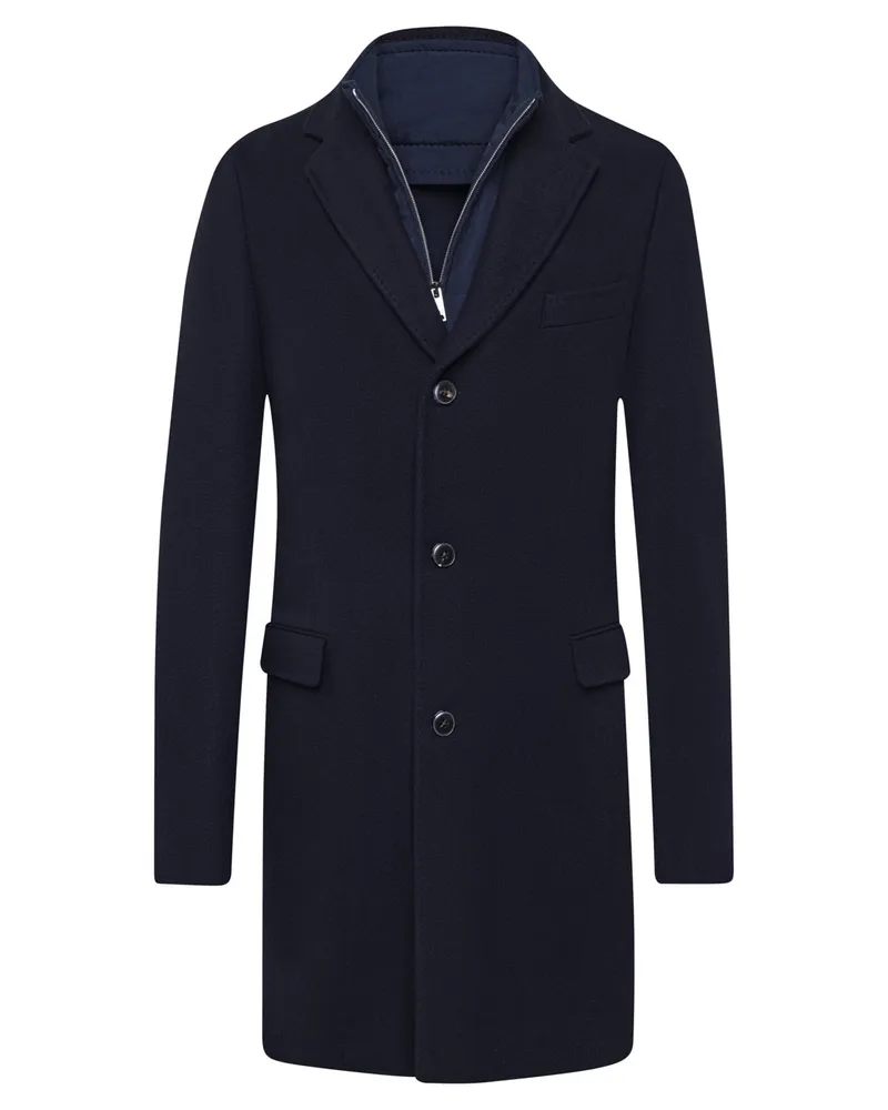 Hackett Wollmantel mit Kaschmir und heraustrennbarer Blende, Regular in Marine