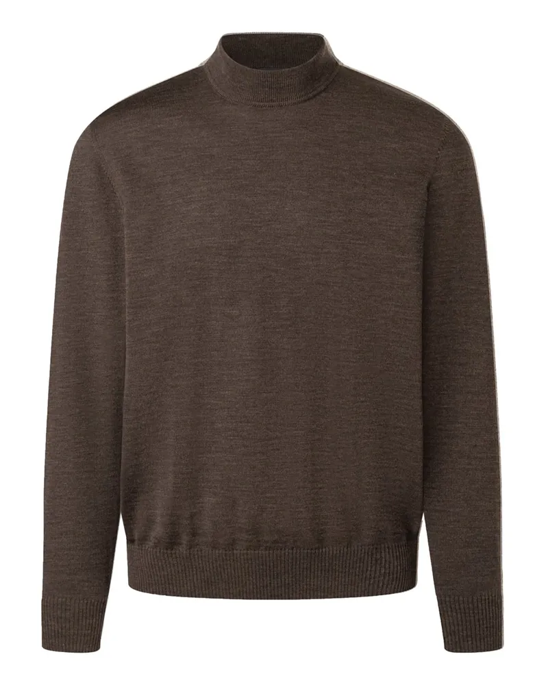 Maerz Leichter Pullover aus maschinenwaschbarer Merinowolle mit niedrigem Stehkragen in Braun