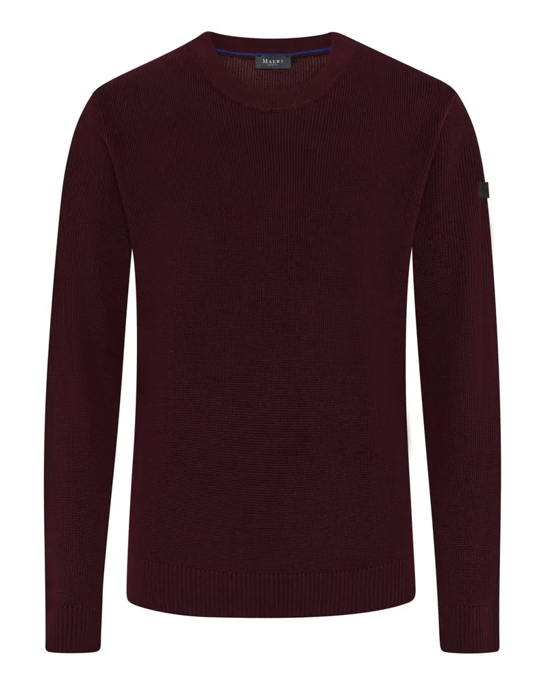 Maerz Maschinenwaschbarer Rundhalspullover aus einem Baumwolle-Merino-Mix in Bordeaux