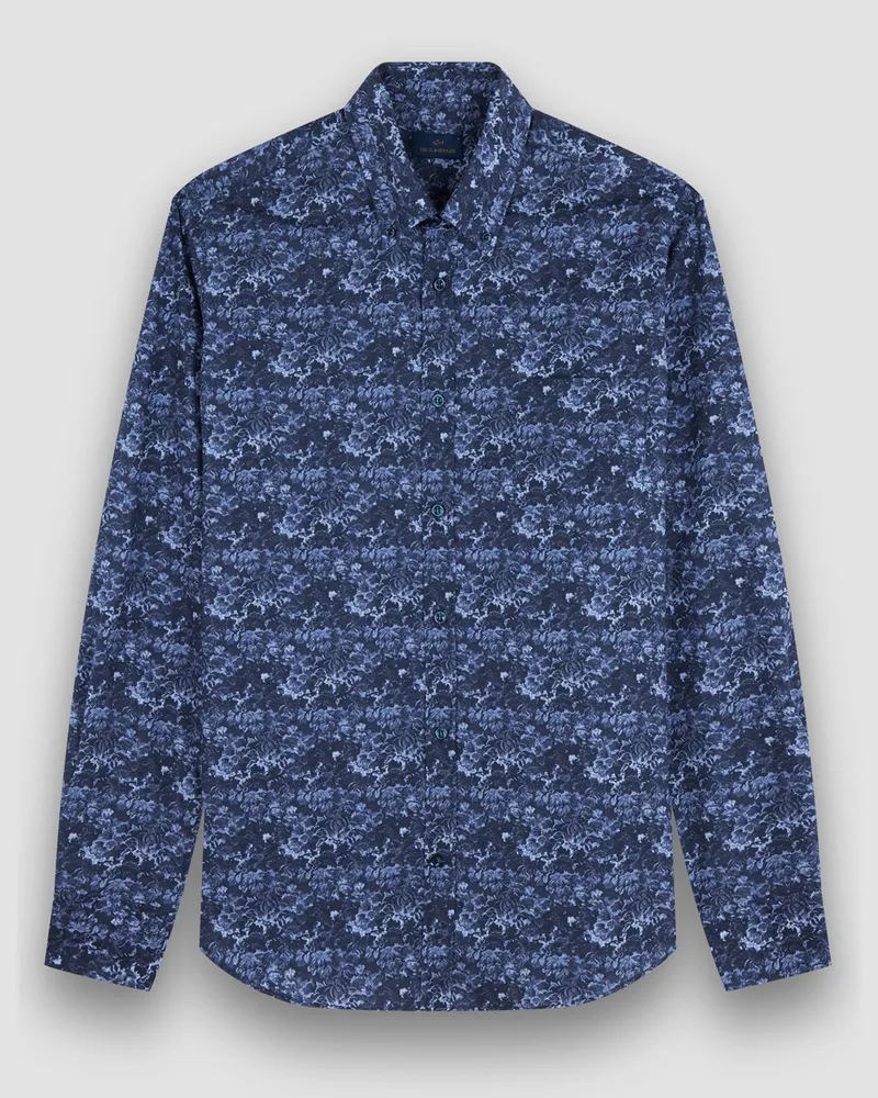 Paul & Shark Glattes Hemd mit floralem Print und Button Down-Kragen in Blau