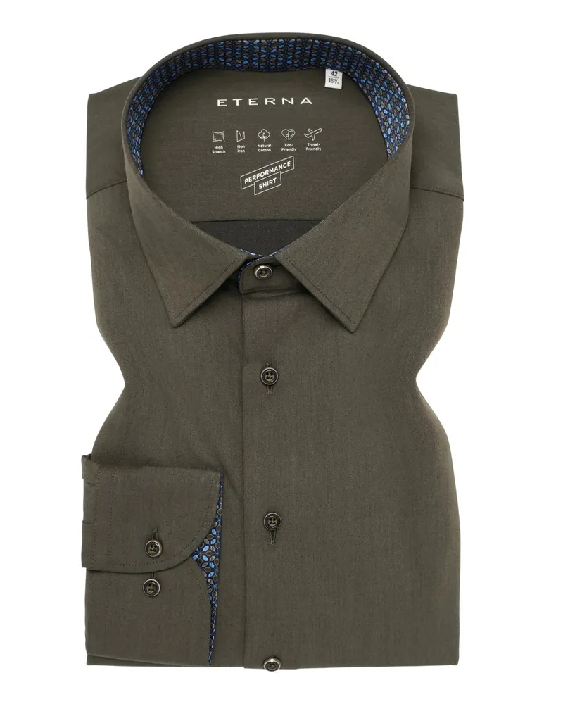 Eterna Stretch-Hemd Performance-Shirt in Funktionsqualität, Slim Fit in Oliv