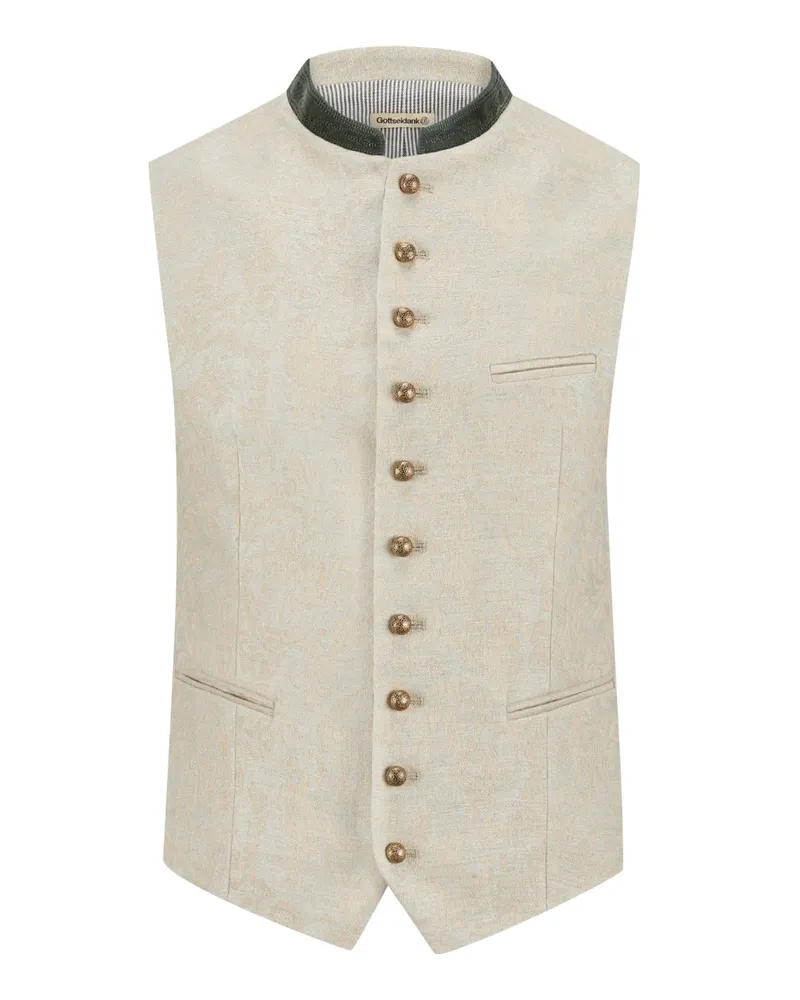 Gottseidank Leinen-Trachtenweste mit Jacquard-Muster und Samt-Details in Natur