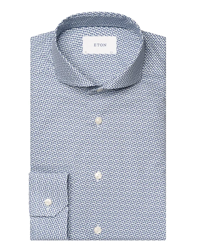 Eton Gemustertes Business-Hemd mit Haifischkragen, Slim in Blau