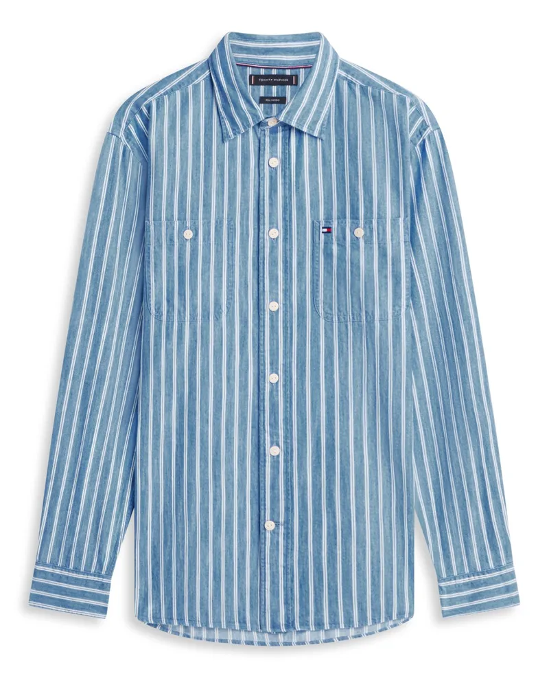 Tommy Hilfiger Baumwollhemd mit Streifen und Brusttaschen, Classic Fit in Hellblau