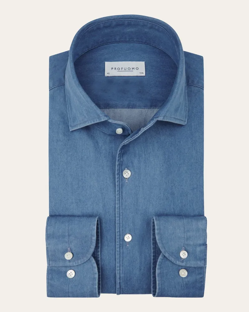 Profuomo Jeanshemd aus Baumwolle mit Haifischkragen, Slim Fit in Denim
