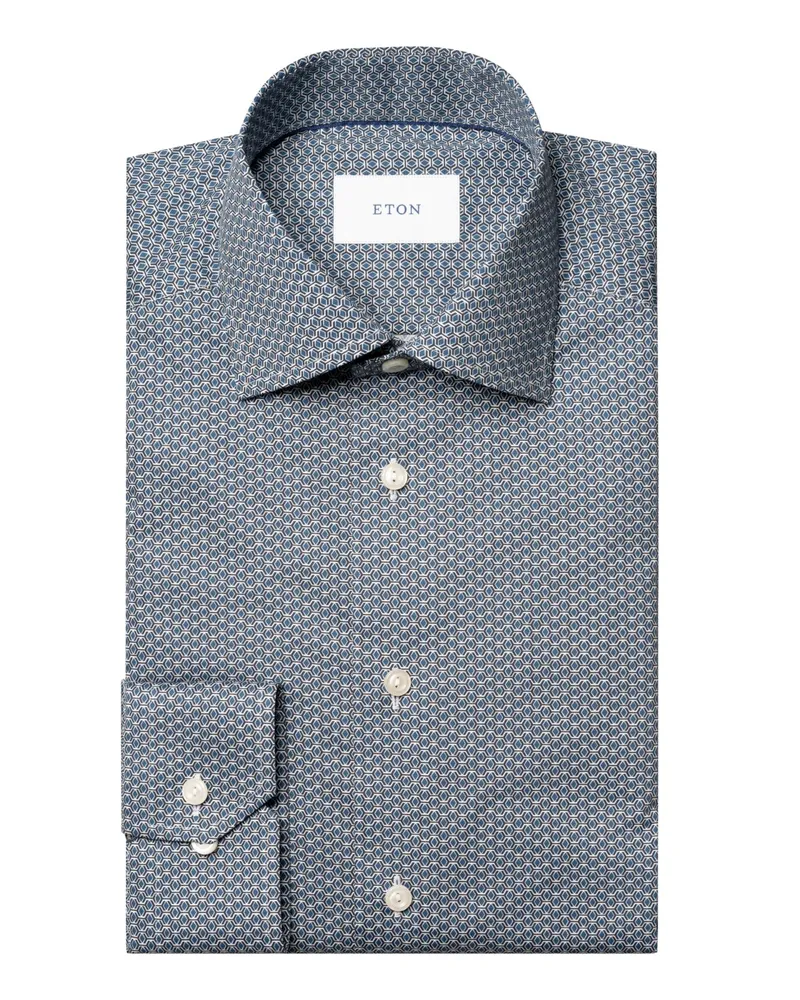 Eton Vollzwirn-Hemd aus Bio-Baumwolle mit Print, Slim Fit in Marine