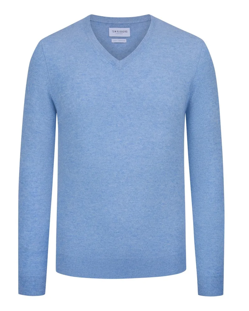 Tom Rusborg Leichter Kaschmirpullover mit V-Ausschnitt in Hellblau