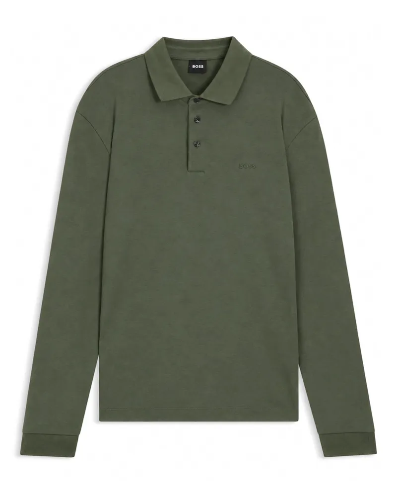 HUGO BOSS Langarm-Poloshirt aus mercerisierter Baumwolle in Oliv