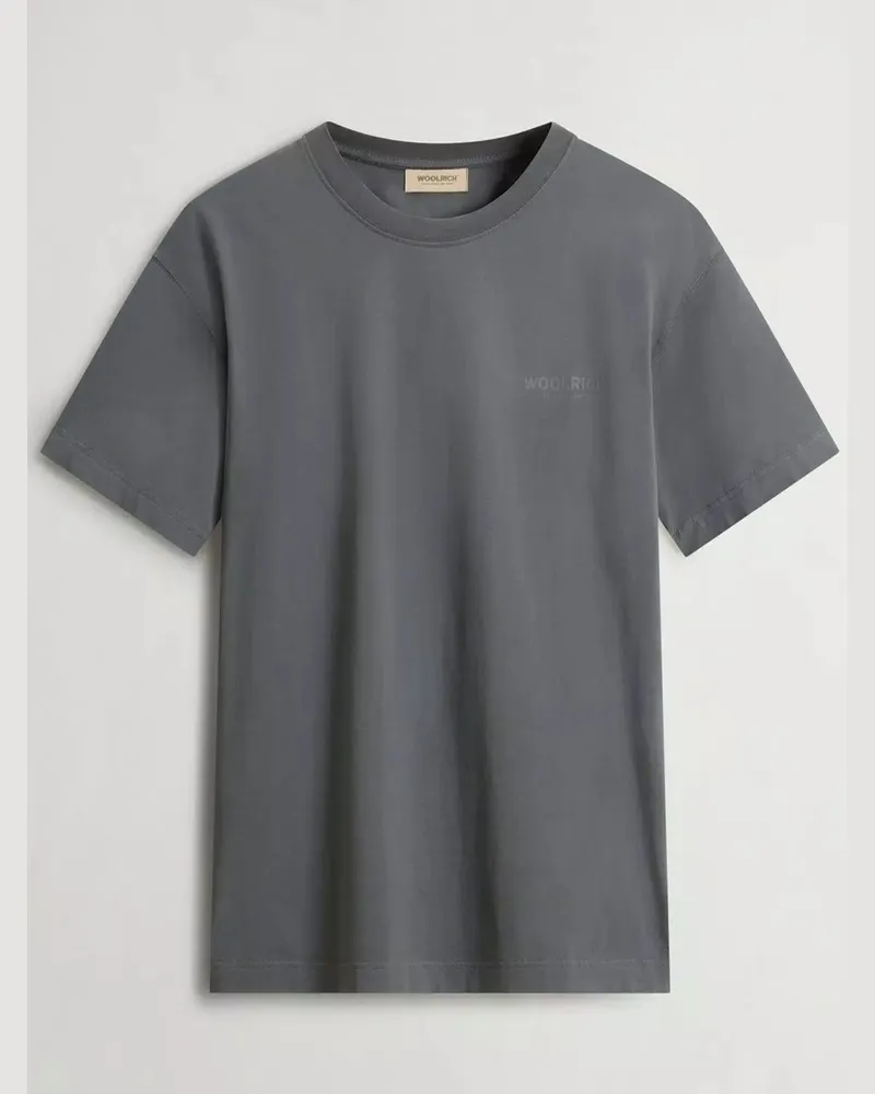 Woolrich T-Shirt aus Baumwolle mit rückseitigem Label-Schriftzug in Grau