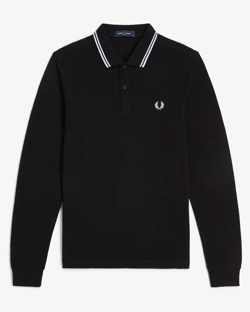 Fred Perry Langarm-Poloshirt aus Baumwoll-Piqué mit Logo-Aufnäher in Schwarz