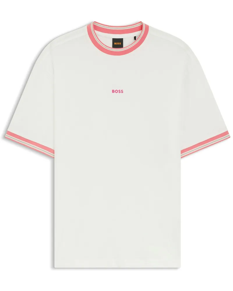HUGO BOSS T-Shirt aus Baumwolle mit farbigen Kontrastbündchen in Weiß