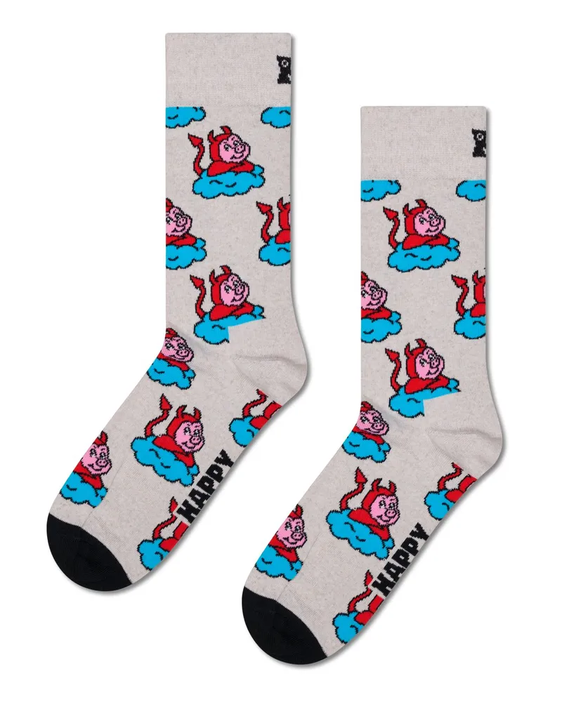 Happy Socks Socken mit Stretch und Devil-Pig Motiven in Hellgrau