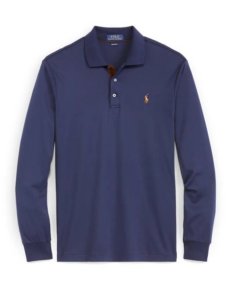 Ralph Lauren Langarm-Poloshirt in Jersey-Qualität, Custom Slim Fit in Marine