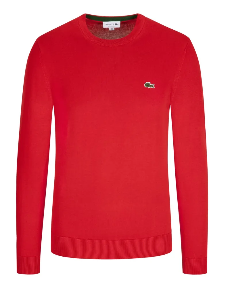Lacoste Strick-Pullover mit Logo-Aufnäher, Regular Fit in Rot