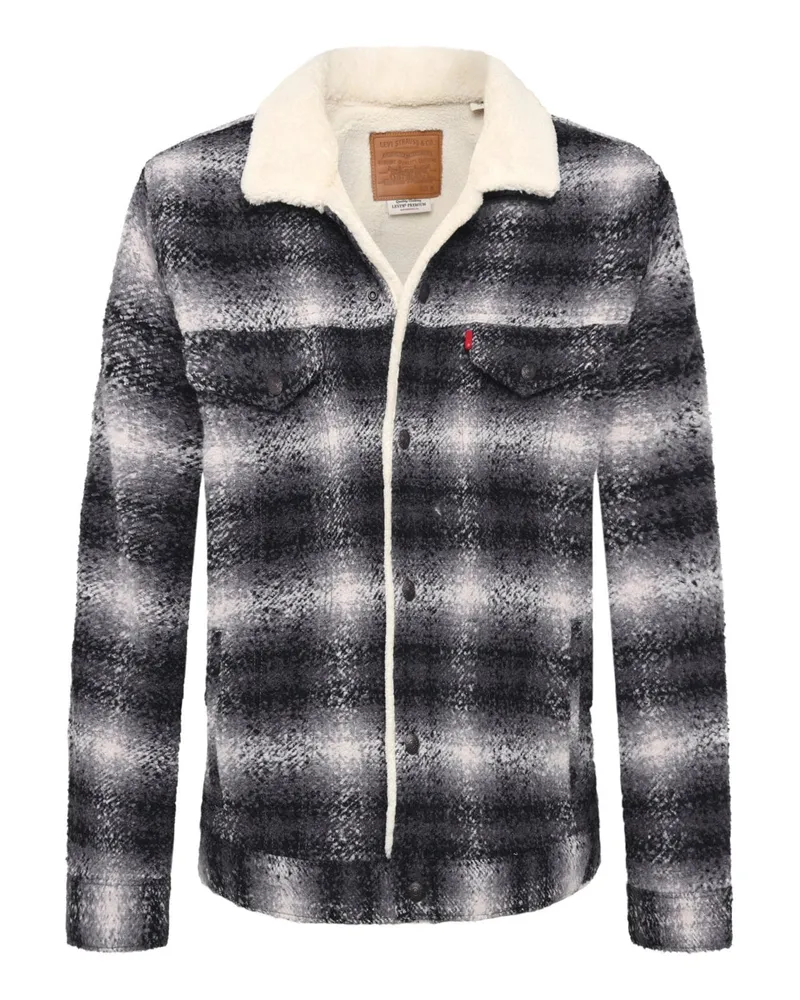 Levi's Gefütterte Übergangsjacke mit Karomuster und Teddyfell-Kragen, Relaxed Fit in Schwarz