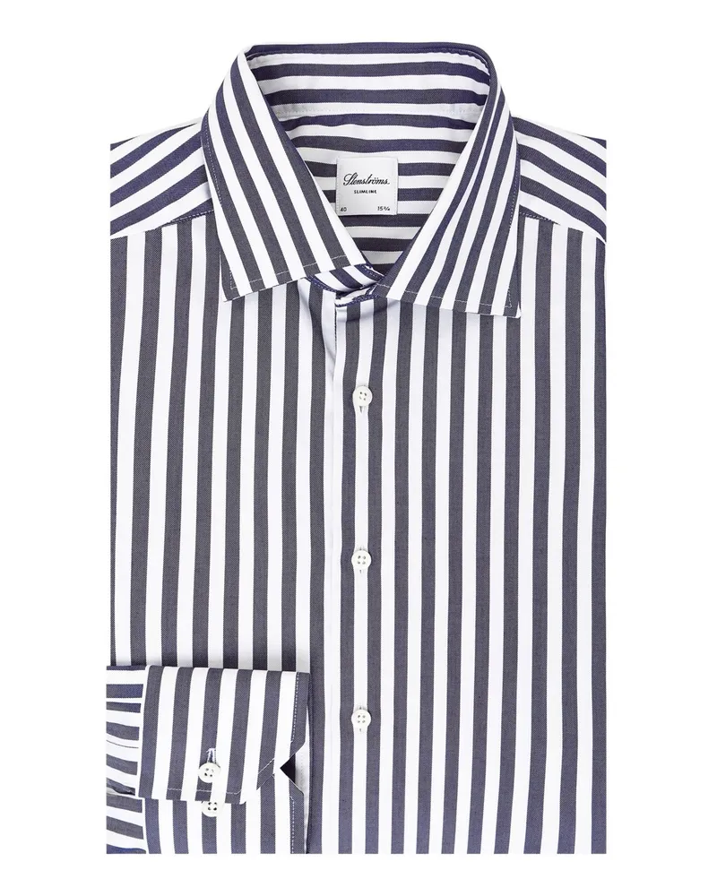 Stenströms Streifenhemd aus Twofold Super Cotton in Vollzwirn-Qualität, Slimline in Marine