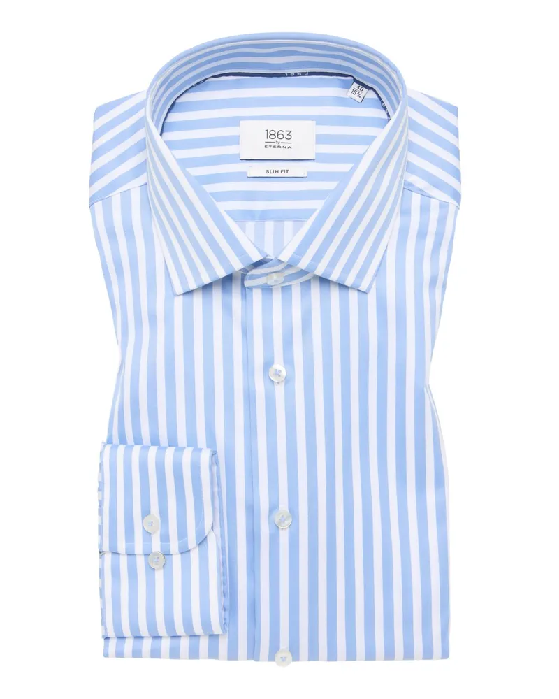 Eterna Streifenhemd aus Baumwolle in Vollzwirn-Qualität, Slim Fit in Hellblau