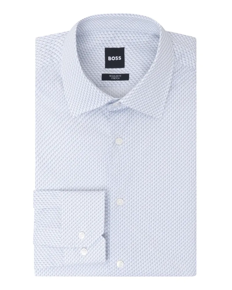 HUGO BOSS Gemustertes Stretch-Hemd mit Kentkragen, Regular in Blau
